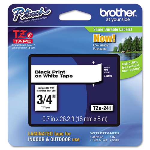 Tapes | Brother P-Touch TZE241 0.7 in. x 26.2 ft. TZE Standard Adhesive Laminated Labeling Tape - Black on White image number 0