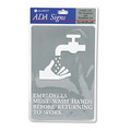 Floor Signs & Safety Signs | Headline Sign 4726 6 in. x 9 in. Employees Must Wash Hands Tactile Symbol/Braille ADA Sign - Gray image number 1