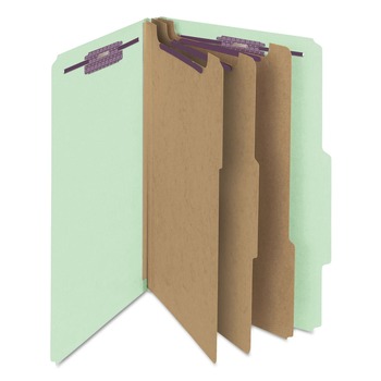 Smead 19091 Eight SafeSHIELD Fasteners 2/5-Cut Tabs 3 Dividers Legal Size Pressboard Classification Folders - Gray-Green (10/Box)