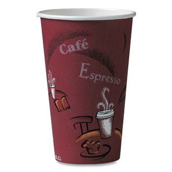 SOLO 316SI-0041 16 oz. Paper Hot Drink Cups in Bistro Design - Maroon (1000/Carton)