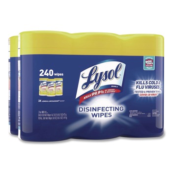  | LYSOL Brand 19200-84251 7 in. x 7.25 in. 1-Ply Disinfecting Wipes - Lemon and Lime Blossom/White (2/Carton)