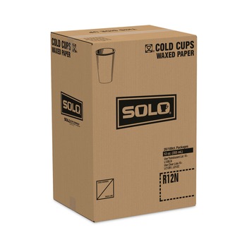 SOLO R12N-J8000 Symphony 12 oz ProPlanet Seal Treated-Paper Cold Cups - White/Beige/Red (100/Bag, 20 Bags/Carton)