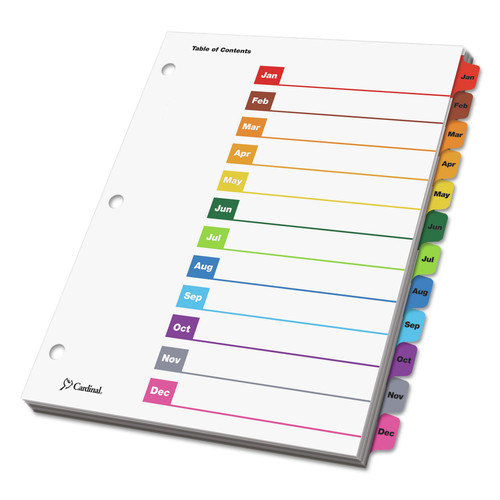 Binders | Cardinal 60318CB 11 x 8.5 OneStep Printable Table of Contents and Jan to Dec Dividers - White/Assorted Tabs (12/Set) image number 0