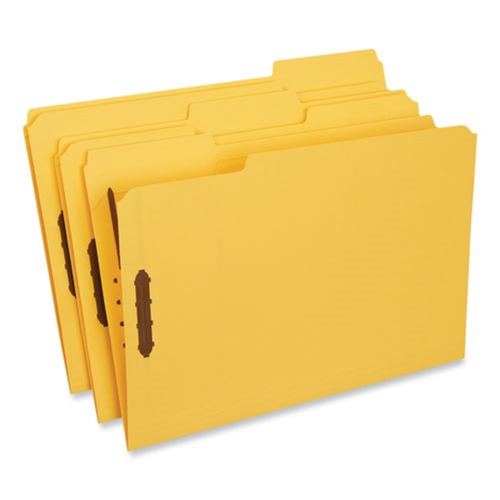 File Folders | Universal UNV13528 1/3 Cut Tab Legal Size Deluxe Reinforced Top Tab Folders with Fasteners - Yellow (50/Box) image number 0