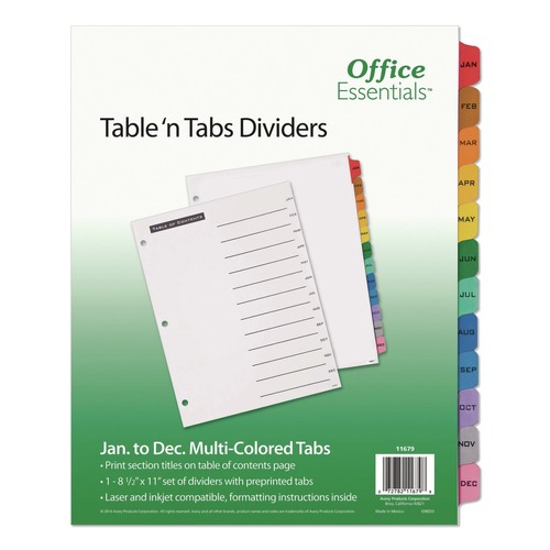 Just Launched | Office Essentials 11679 Table 'n Tabs 11 in. x 8.5 in. 12-Tab Jan. to Dec. Dividers - Assorted (1-Set) image number 0