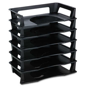 DESK ACCESSORIES AND OFFICE ORGANIZERS | Rubbermaid 86028 Regeneration 6 Sections Letter Size Files 9.13 in. x 15.25 in. x 2.75 in. Recycled Plastic Letter Tray - Black (6/Pack)