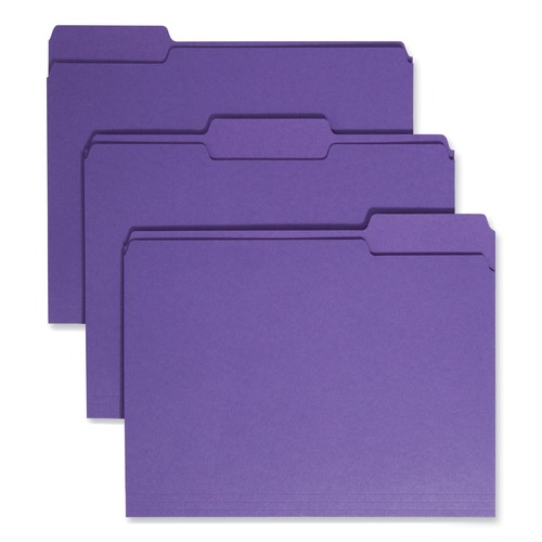 File Folders | Smead 13043 1/3-Cut Tabs Assorted Letter Size 0.75 in. Expansion Colored File Folders - Purple (100/Box) image number 0