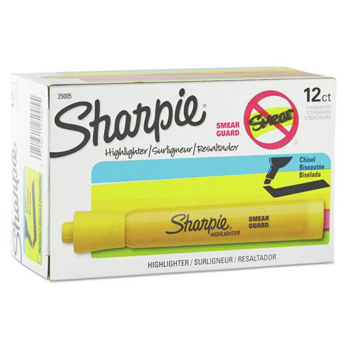 Highlighters | Sharpie 25005 Tank Style Chisel Tip Highlighters - Yellow Ink/Yellow Barrel (1-Dozen) image number 0