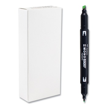 Tombow Mono 56415 Chisel/Bullet Tip Edge Highlighters - Yellow Green Barrel/Yellow Green Ink (10/Box)