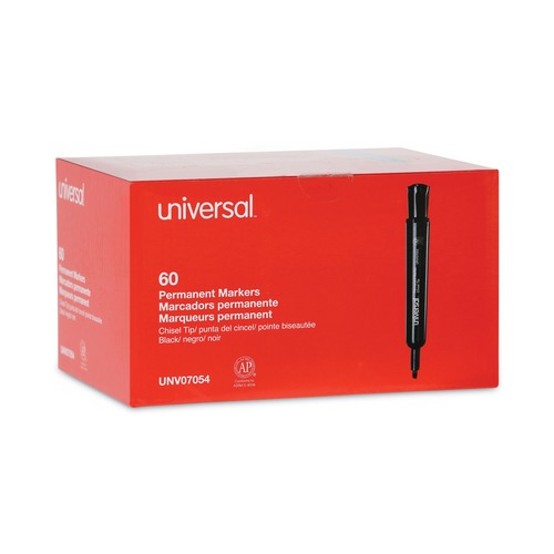 Permanent Markers | Universal UNV07054 Broad Chisel Tip Permanent Marker - Black (60/Pack) image number 0