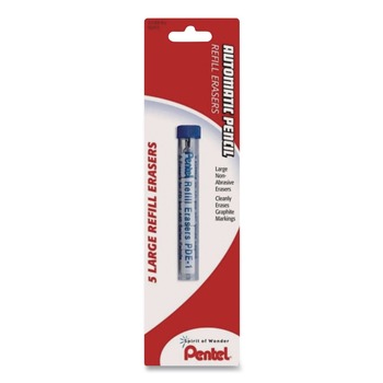 Pentel PDE-1 Cylindrical Rod Eraser Refills for Pentel Champ, e-sharp, Jolt, Icy and Quicker Clicker Pencils - White (5/Pack)