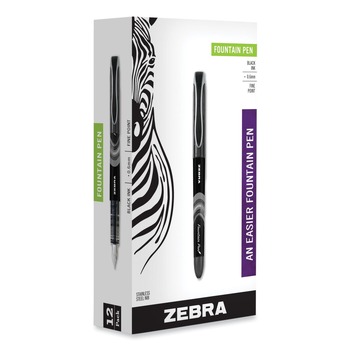 Zebra 48310 Fine 0.6 mm Fountain Pen - Black Ink, Black/Gray Barrel (1 Dozen)