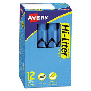 Avery 24016 HI-LITER Desk-Style Chisel Tip Highlighters - Fluorescent Blue Ink/Black Barrel (1-Dozen)
