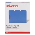File Folders | Universal UNV13521 1/3-Cut Tabs Deluxe Reinforced Top Tab Folders with Fasteners - Letter Size, Blue (50/Box) image number 3