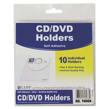  | C-Line 70568 1 Disc Capacity Self-Adhesive CD Holder - Clear (10/Pack)