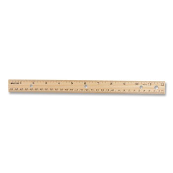 Westcott 10702 12 in. Long 3-Hole Punched Wood Ruler English and Metric With Metal Edge