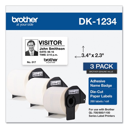 Labels | Brother DK12343PK 2.3 in. x 3.4 in. Die-Cut Name Badge Labels - White (3-Rolls/Pack) image number 0