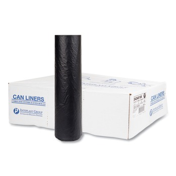 Inteplast Group S434816K 60 gal. 16 microns 43 in. x 48 in. High-Density Interleaved Commercial Can Liners - Black (25 Bags/Roll, 8 Rolls/Carton)