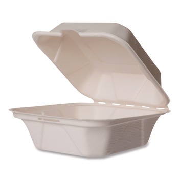 Vegware VW-HC6NFA 5.9 in. x 5.9 in. x 2.9 in. Nourish Molded Fiber Compostable Sugarcane Takeout Containers - White (400/Carton)