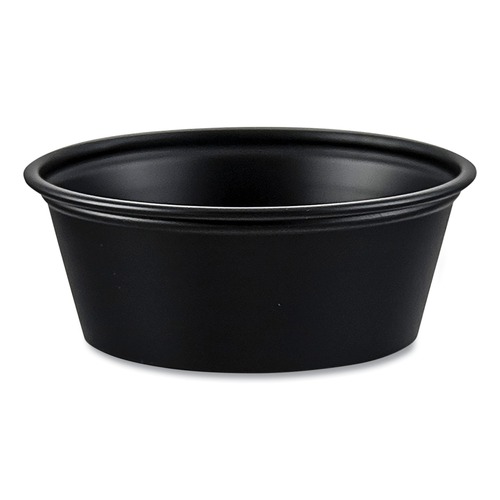 Food Trays, Containers, and Lids | SOLO P150BLK 1.5 oz HIPS Plastic Portion Container - Black (2500/Carton) image number 0