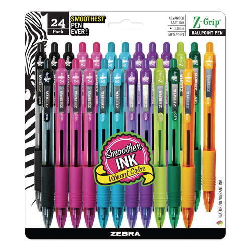 Pens | Zebra 12271 Z-Grip Medium 1 millimeter Retractable Ballpoint Pen - Assorted Artistic Ink/Barrel Colors (1-Set) image number 0