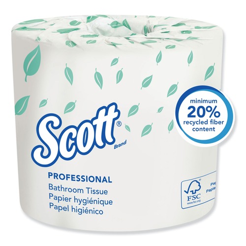 Paper Towels and Napkins | Scott 04460 2-Ply Septic Safe Essential Standard Roll Bathroom Tissue for Business - White (550/Roll) image number 0