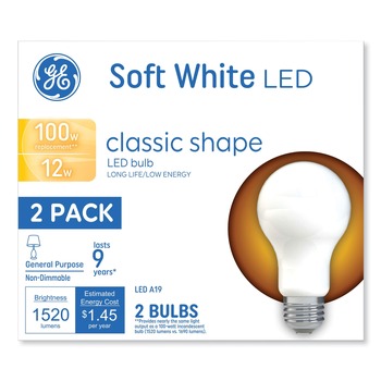  | GE 93109188 12 Watts A19 Classic LED Non-Dim Light Bulb - Soft White (2/Pack)