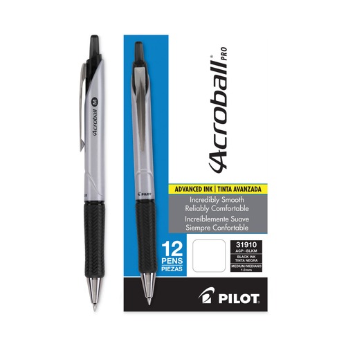 Just Launched | Pilot 31910 Acroball Pro Advanced Ink Retractable 1 mm Hybrid Gel Pen - Medium, Black (Dozen) image number 0