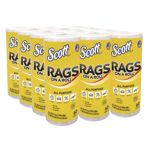 Cleaning Cloths | Scott 54992 9.4 in. x 11 in. 1-Ply Rags on a Roll - White (12/Carton) image number 0