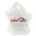 Food Service | AmerCareRoyal RPWB1919 19 in. x 9.5 in. x 19 in. Take-Out Labeling Cut-Out Handles Wave Top To-Go Bags - White/Blue/Red (500/Carton) image number 1