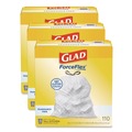 Trash Bags | Glad 22541 ForceFlex Kitchen Drawstring Trash Bags, Drawstring, 13 gal, Unscented, 23.47 x 25.38, White, 110 Bags/Box, 3 Boxes/Carton image number 0