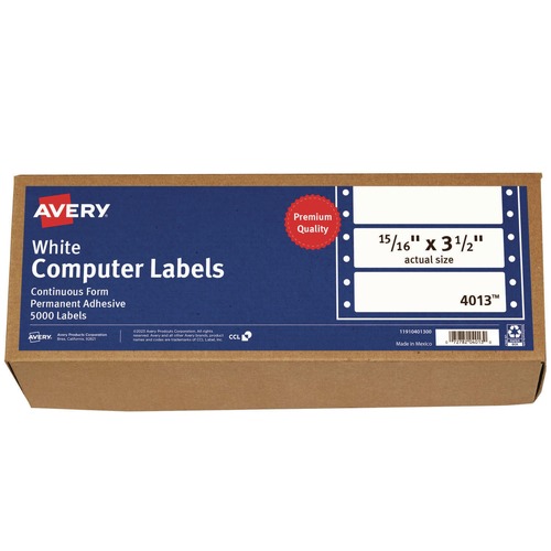 Labels | Avery 04013 0.94 in. x 3.5 in. Pin-Fed/Dot Matrix Printer Mailing Labels - White (5000/Box) image number 0