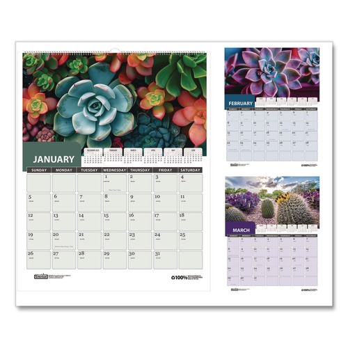 Bulletin Boards | House of Doolittle 317 14 in. x 11 in. 12-Month (Jan-Dec 2026) Recycled Succulent and Cacti Wall Calendar - Multicolor Sheets image number 0