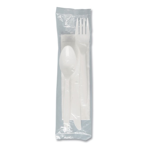 Cutlery | SOLO MOW9Y-0007 Medium Weight PP Kit Wrapped Fork/Knife/Teaspoon/Napkin - White (250/Carton) image number 0