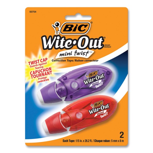 Just Launched | BIC WOMTP21 Wite-Out Mini Twist 0.2 in. x 314 in. Non-Refillable Correction Tape - Blue/Fuchsia Applicators (2/Pack) image number 0