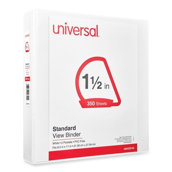 Universal UNV20744 1-1/2 in. Capacity 11 in. x 8-1/2 in. 3 Slant Ring View Binder - White