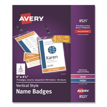Avery 08521 4.25 in. x 6 in. Top Load Lanyard-Style Badge Holder with Laser/Inkjet Inserts - White (75/Pack)