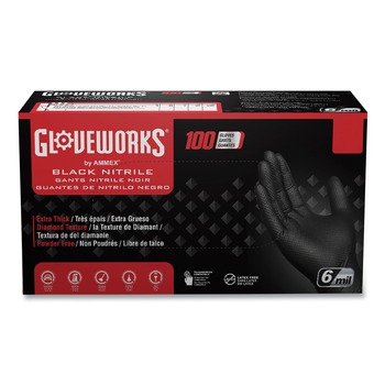Ammex GWBN46100 6 mil Heavy-Duty Industrial Powder-Free Nitrile Gloves - Large, Black (1000/Carton)