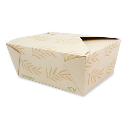 Food Trays, Containers, and Lids | World Centric TO-NT-4 6.25 in. x 8.7 in. x 3.5 in. 95 oz. Sugarcane No Tree Folded Takeout Containers - Natural (160/Carton) image number 0
