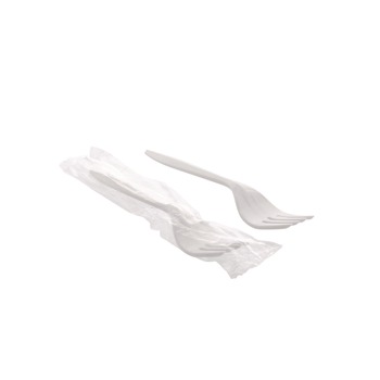 CUTLERY | Pactiv Corp. FKFWCH Individually Wrapped Mediumweight Plastic Fieldware Cutlery Fork - White (1000/Carton)