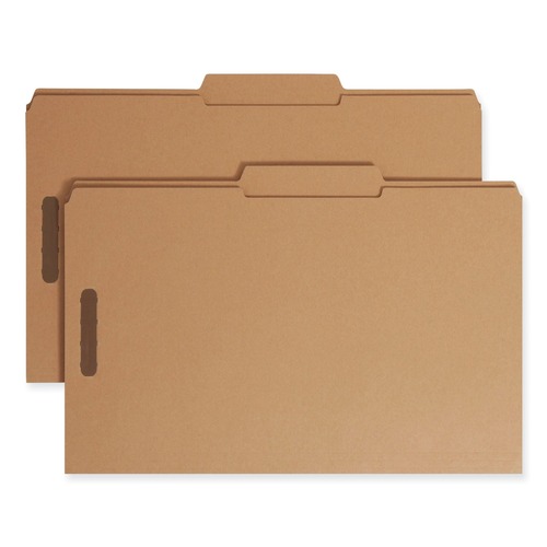 File Folders | Smead 19880 0.75 in. Expansion 2/5-Cut Top Tab 11-pt Kraft Fastener Folders, 2 Fasteners - Legal Size/Kraft (50/Box) image number 0