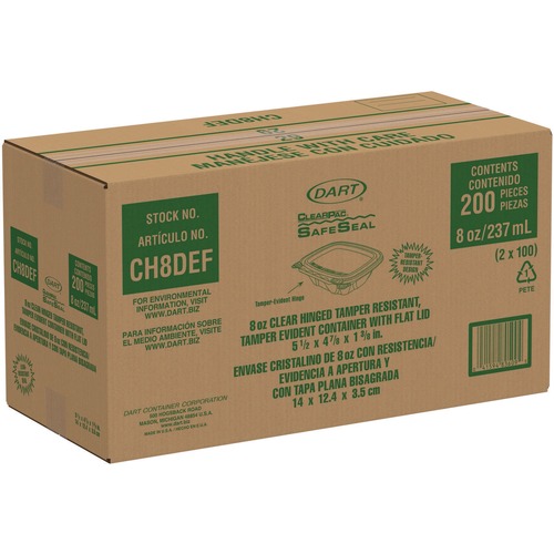 Just Launched | Dart CH8DEF ClearPac SafeSeal 8 oz. Flat Lid Plastic Tamper-Resistant/Evident Containers - Clear (200/Carton) image number 0