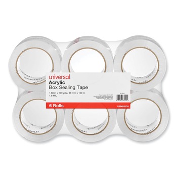 Universal UNV63120 3 in. Core 1.88 in. x 109 yds. 1.7 mil Deluxe General-Purpose Acrylic Box Sealing Tape - Clear (6/Pack)