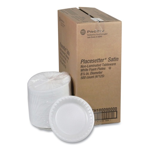 Food Service | Pactiv Corp. 0TH100090000 Placesetter 9 in. Diameter Plate Satin Non-Laminated Foam Dinnerware - White (500/Carton) image number 0