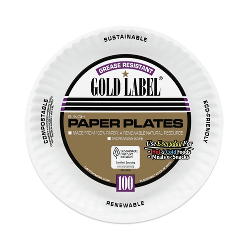 Bowls and Plates | AJM Packaging Corporation AJM CP9GOAWH 9 in. Diameter Coated Paper Plates - White (100/Pack, 12 Packs/Carton) image number 0