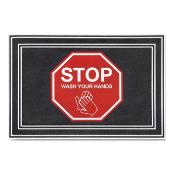 FLOOR MATS | Apache Mills 3984528832X3 24 in. x 36 in. Stop Wash Your Hands Message Floor Mats - Charcoal/Red