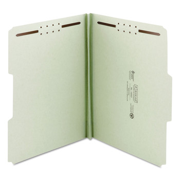 Smead 15003 1 in. Expansion 2 Fasteners Letter Size Recycled Pressboard Fastener Folders - Gray-Green Exterior (25/Box)