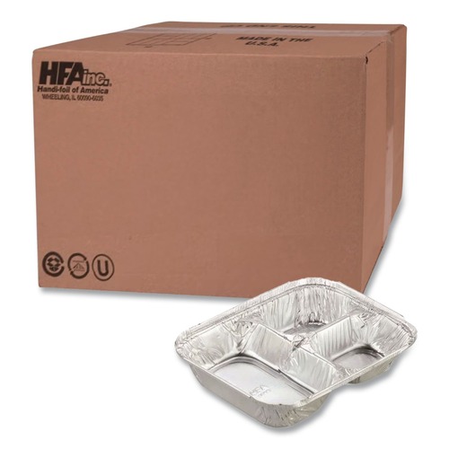 Food Trays, Containers, and Lids | Handi-Foil 2045-35-500 24 oz 8.5 x 6.38 x 1.47 Aluminum Oblong Container with Lid - Silver (500/Carton) image number 0