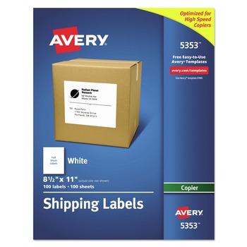 Avery 05353 8.5 in. x 11 in. Copier Mailing Labels - White (100/Box)