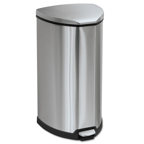 Trash & Waste Bins | Safco 9687SS 10-Gallon Step-On Stainless Steel Receptacle = Chrome/Black image number 0